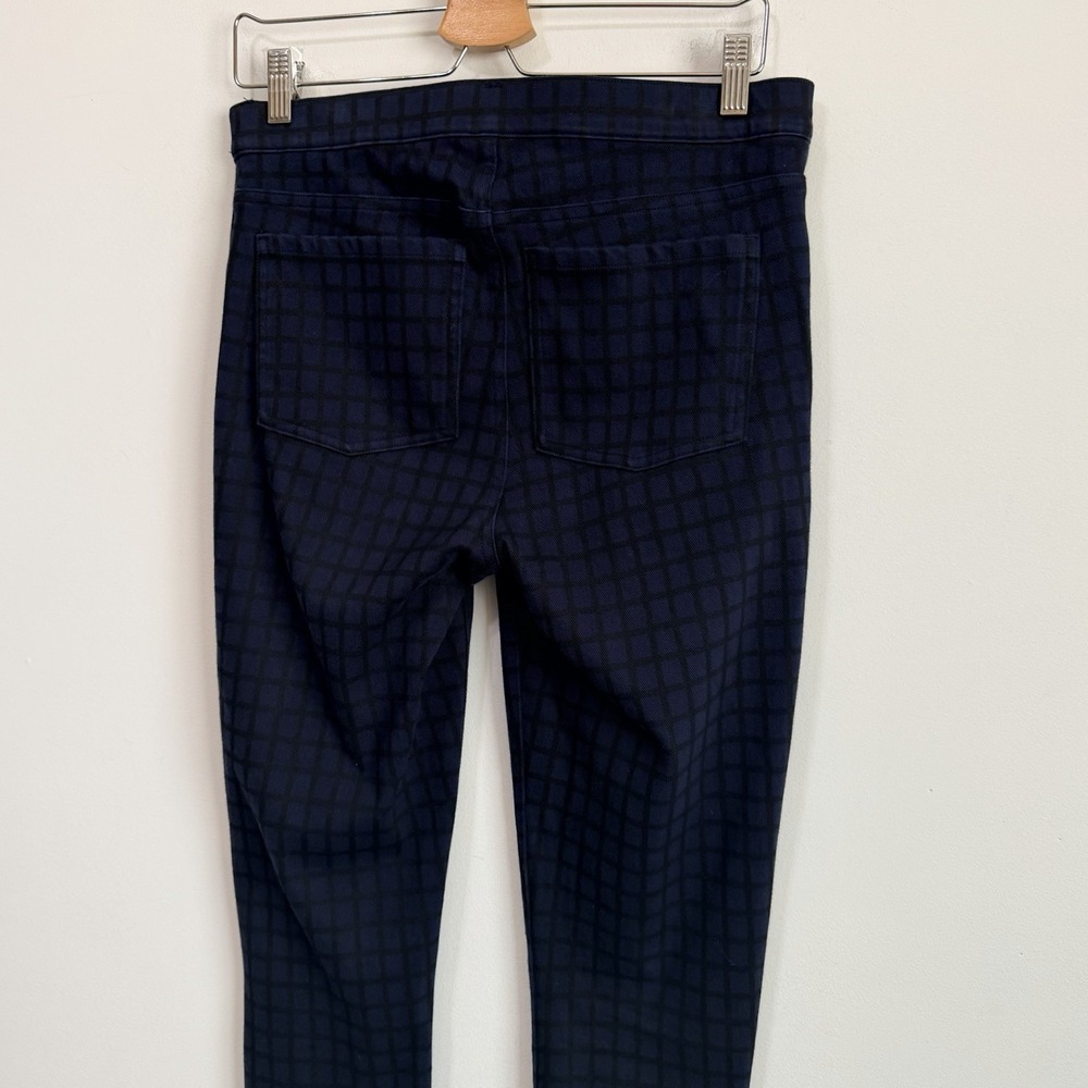 Spanx Jeanish Ankle Leggings L Black Blue Plaid Print Skinny Pull On Casual Pant - Picture 5 of 9